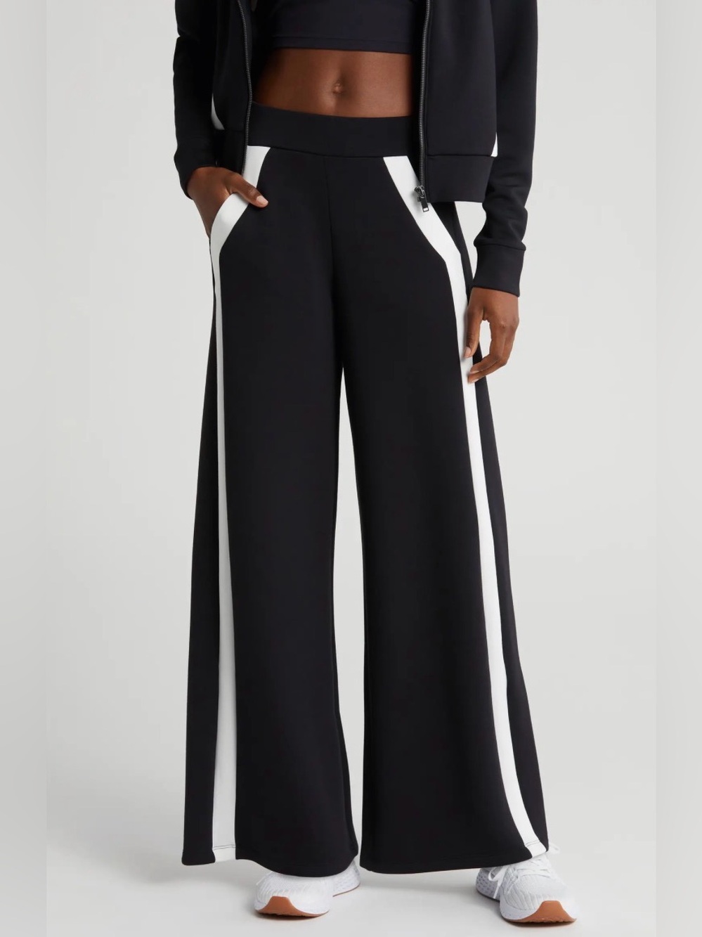 Spanx AirEssentials Stripe Track Pants Wide Leg Black and White Size 2X Plus